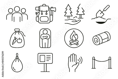 Portable icons vector tools minimalist icon dig pack bag camping group hole