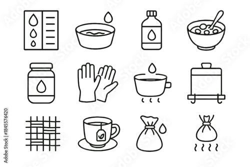 Woven flat press vector dye natural container bag gloves herbal icons icon