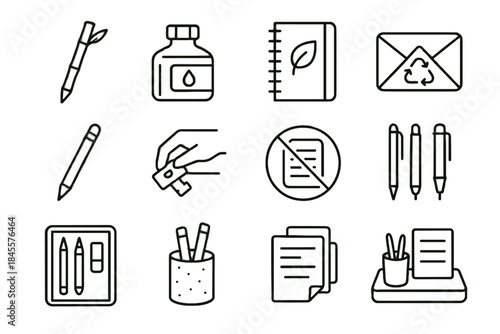Clipped bottle mindful stationery pen icons notes vector layout drawer icon organized