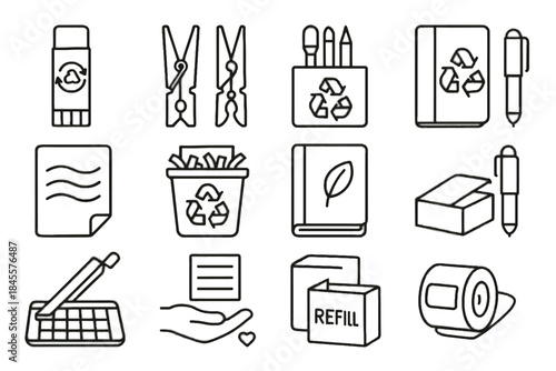 Vector neat mindful refill journal label icons clip stationery icon roll glue