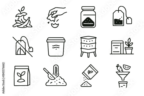 Urban eggshell vector composting separation veggie coffee icon funnel fruit scoop icons