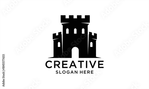 Strong Medieval Castle Fortress Logo Design Illustration.
