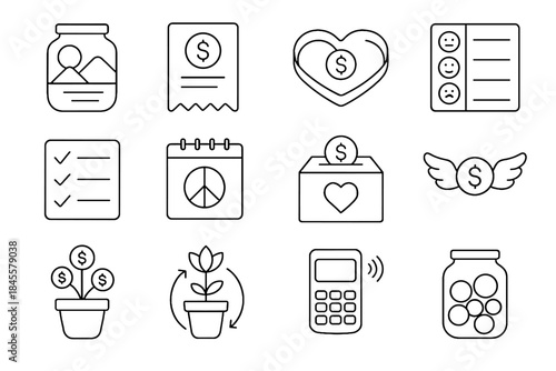 Mindfulness money wings vector icons gentle spending coin bank icon mindful card