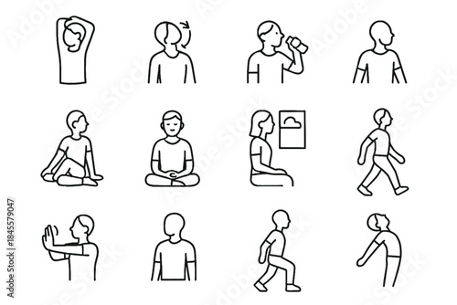 Sip seated twist window moment eye vector icon healthy roll screen wrist