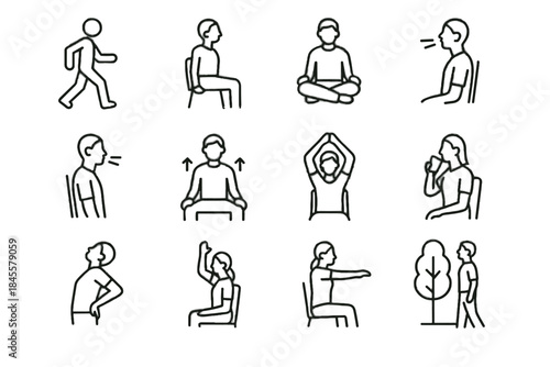 Vector drinking inhale mindful break relax arm icon deep reset twist healthy