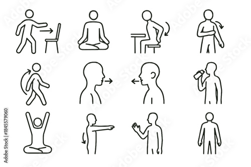 Break vector opener mobility posture calm screen wrist healthy stance icon overhead