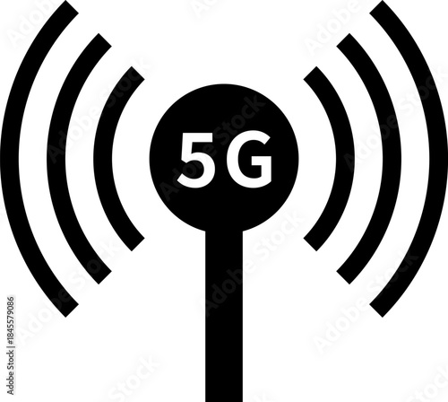 5G通信の電波塔、アンテナ、基地局のアイコン