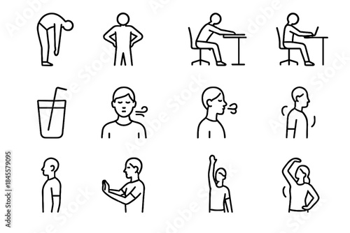 Easing vector lengthening uplifted icons break icon cup posture exhale healthy step