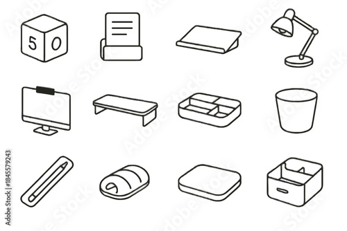 Vector drawer functional monitor cushion desk cord privacy icons case holder icon