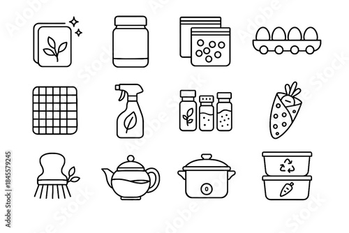 Brush soap kitchen icon icons eco bags egg bar vector storage jar