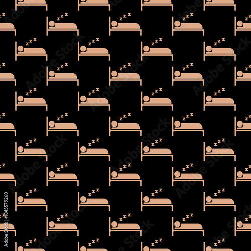 Sleeping bed seamless pattern isolated on black background