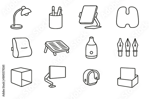 Organizer desk reading foot storage icon bracket minimalist vector humidifier lamp sticky