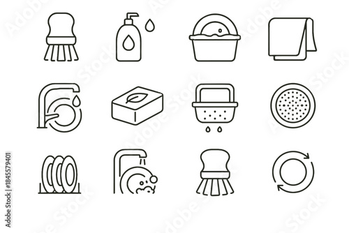 Icon bucket drying flow vector icons cloth reusable soap cycle eco dishwashing