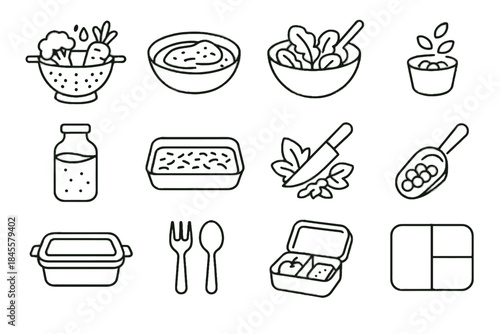 Vector prep divider salad colander icon dressing healthy lunch reusable bowl jar