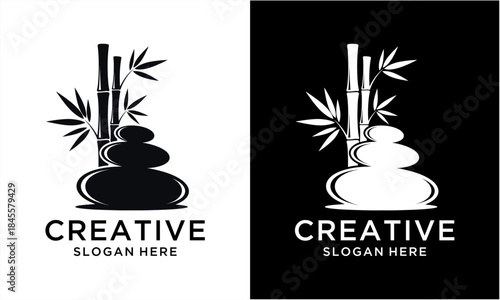 Zen Spa Logo with Bamboo and Stacked Stones for Relaxation and Wellness.