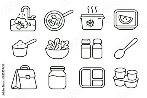 Food healthy tray fruit jar lunch protein packing icon icons vector tote
