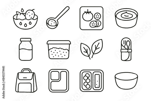 Roll cutlery lunch icon bowl herb prep healthy bin vector produce rinse