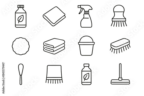 Icon vector minimalist scrubber towel eco icons mop cleaning bucket cloth bristle