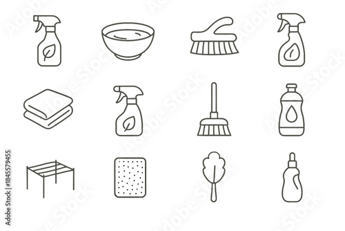 Rack gentle sprayer icons minimalist cloth cleaning icon bowl soap cleanser dusting