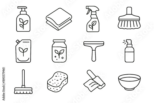 Bowl eco bottle icons vector natural icon handle cloth refill spray cleaning