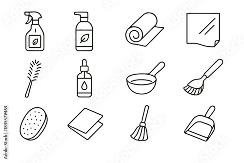 Eco vector natural mop cloth biodegradable roll brush reusable icon friendly cleaner