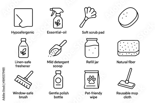 Cloth pad freshener fiber vector gentle bamboo brush scrub hypoallergenic cleaning icons