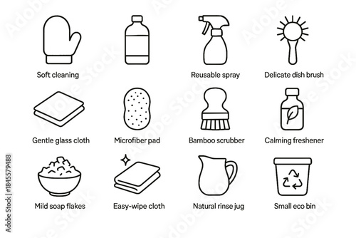 Microfiber small sprayer mild icon brush icons freshener calming eco vector cleaning