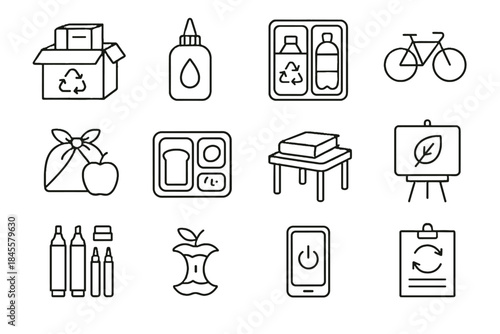 School icon device vector compostable waste materials box zero marker pack recyclable