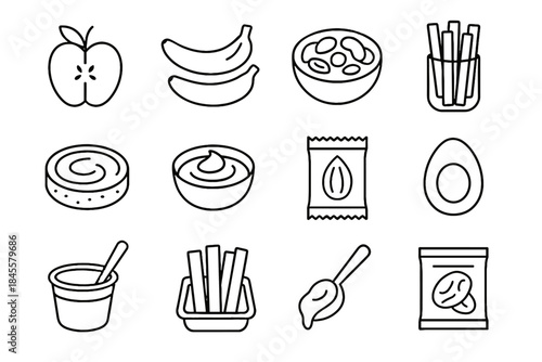 Snack pack icons spread healthy container scoop vector icon almond halves sliced