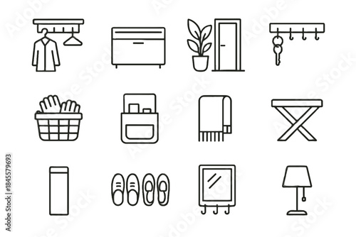 Icon entryway folded vector planter foldable keychain shelf organizer hooks icons bench