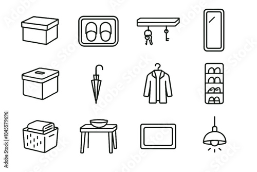 Neat umbrella vector icons entryway icon shelf tidy border door coat minimalist