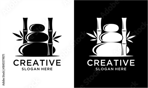Zen spa stones and bamboo logo design for relaxation and wellness.