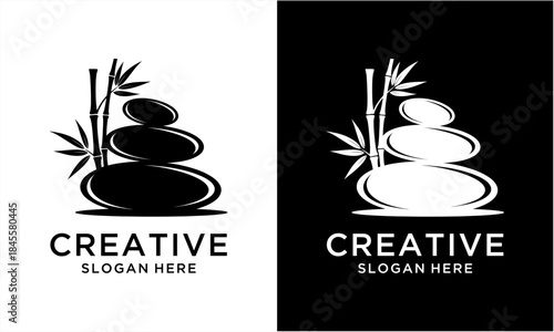 Zen stones and bamboo logo design for spa and wellness.