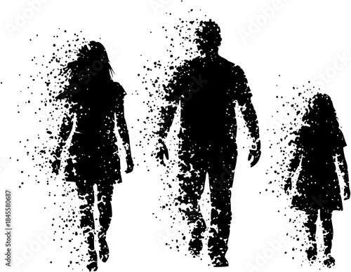 Emotional Fraying Silhouette: Dissolving into Disconnected Circles Vector