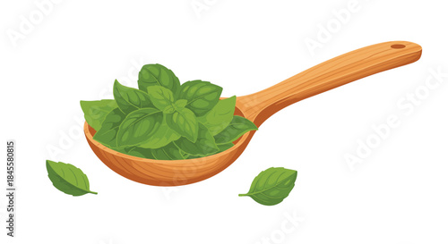 Fresh mint leaves fill a wooden spoon revealing vibrant green herbs ready to brighten dishes and elevate flavors in fresh kitchen scenes.