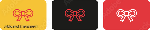 Vector icon set featuring line-art representations of gift bows or ribbons in three contrasting colors, symbolizing presents, celebration, Christmas, holidays,