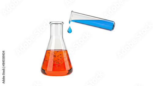 Chemical Reaction: Pouring Blue Liquid into Flask