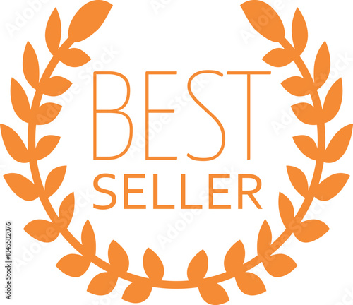 Round frame of laurel leaves with bestseller inscription in gold color.