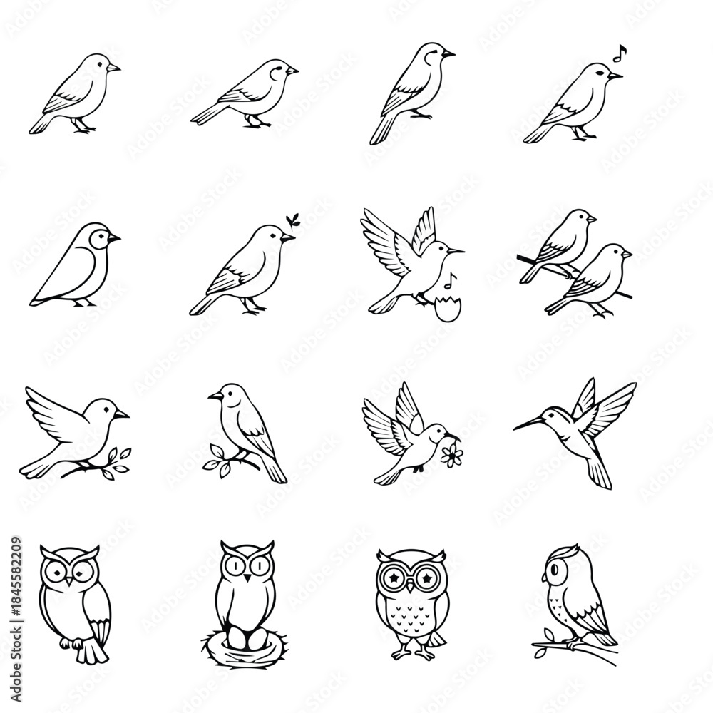 Fototapeta premium Hand drawn sketch style vector set of sports equipment icons with playful animal inspired doodle design in black silhouette style