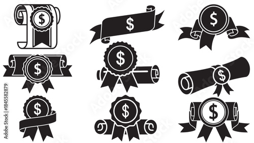 Badge Certificate Rolled Ribbon Dollar for Certified Monetary Awards and Financial Recognition