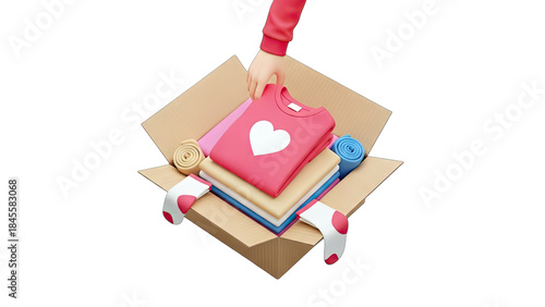 Clothes Donation: Hand Placing Items in Box