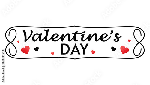 Flat minimalist composition of valentine's day greeting with hearts and text on white background for romantic celebrations and love themed designs