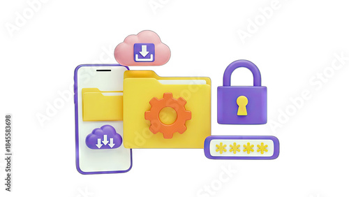 Cloud Data Security: Smartphone, Folder, Lock, Password