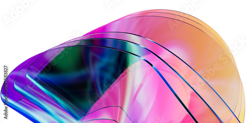 Abstract Flowing Iridescent Glass Curves with Colorful Gradient Waves, Transparent Background 3D Render