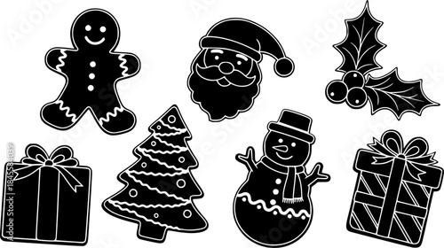 snowflake christmas vector, christmas vector line art decoration elements , christmas happy new year doodles vector 