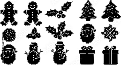snowflake christmas vector, christmas vector line art decoration elements , christmas happy new year doodles vector 