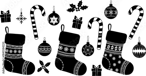 snowflake christmas vector, christmas vector line art decoration elements , christmas happy new year doodles vector 