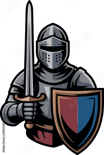 Medieval knight in armor with sword and shield