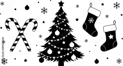 snowflake christmas vector, christmas vector line art decoration elements , christmas happy new year doodles vector 