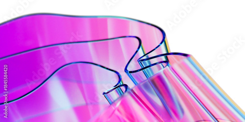 Elegant translucent iridescent glass curve sheets on transparent background, creating dynamic abstract composition. colorful gradient wave design element 3d rendering for innovative futuristic concept